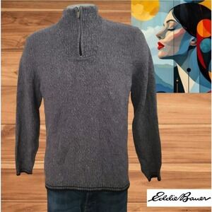 Eddie Bauer Mens  Sweater Gray Heathered‎ 1/4 Zip Mock Neck Cotton Sz M